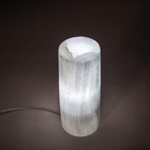 AMOYSTONE White Selenite Electric Lamp Natural Gemstones Crystals Light 3-4 lbs with Cord and Led Bulb Cylindrical 7"