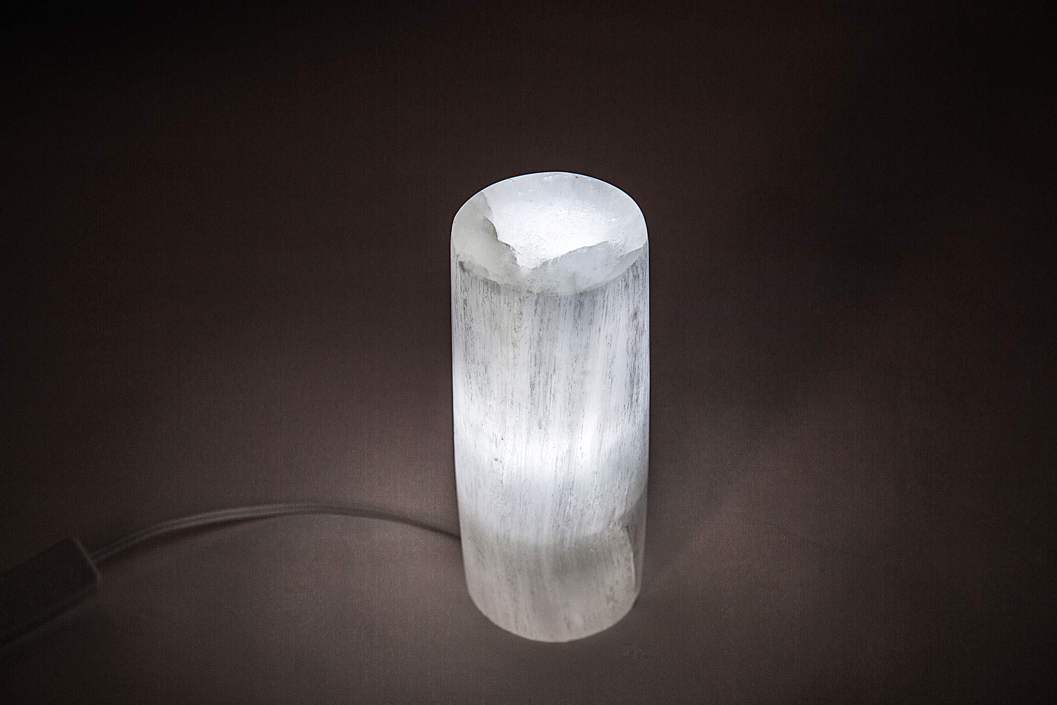 AMOYSTONE White Selenite Electric Lamp Natural Gemstones Crystals Light 3-4 lbs with Cord and Led Bulb Cylindrical 7"