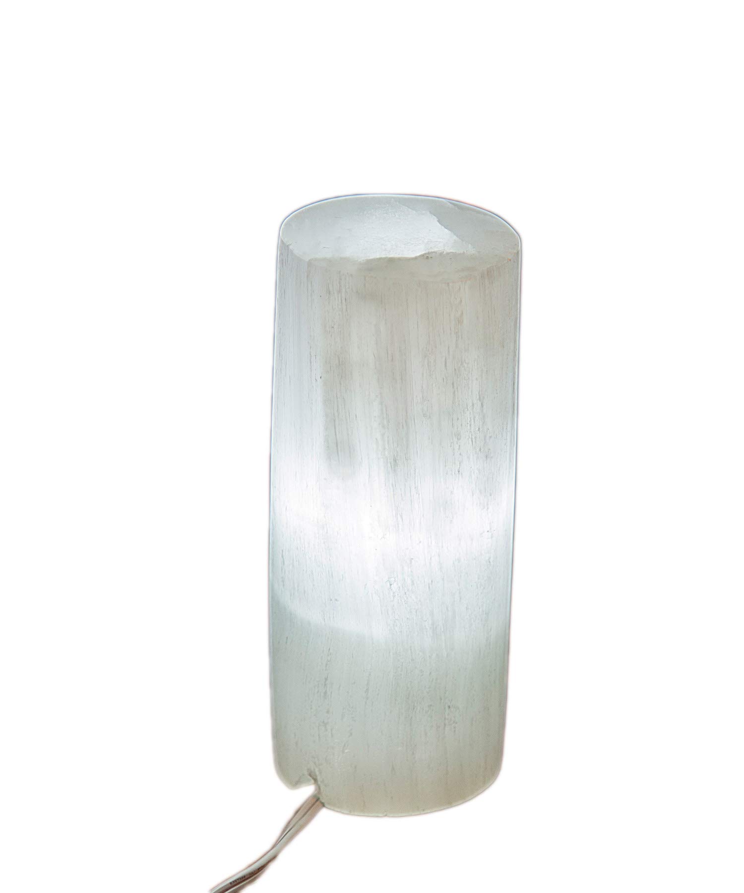 AMOYSTONE White Selenite Electric Lamp Natural Gemstones Crystals Light 3-4 lbs with Cord and Led Bulb Cylindrical 7"