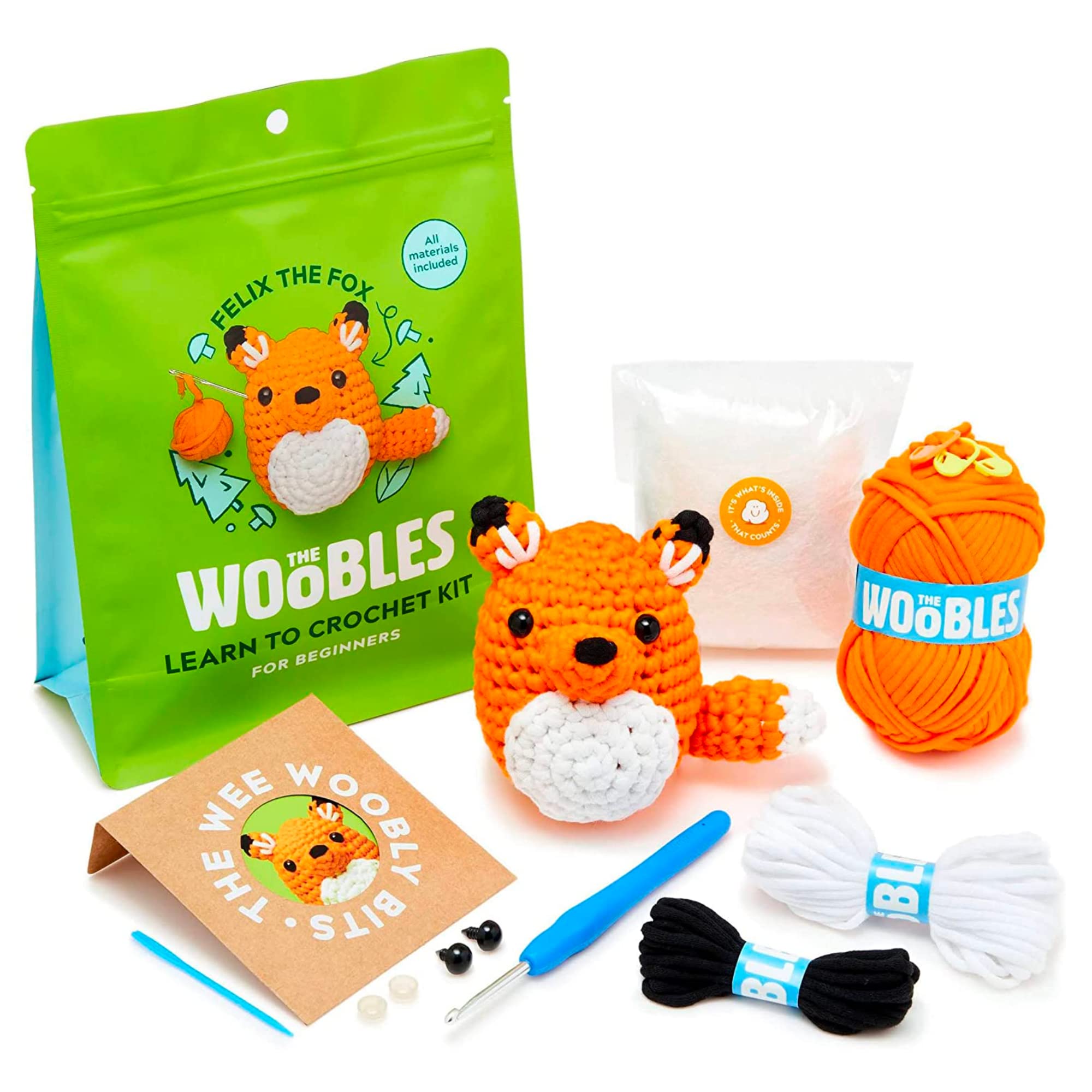 The Woobles Beginners Crochet Kit with Easy Peasy Yarn as seen on Shark Tank - with Step-by-Step Video Tutorials - Felix The Fox