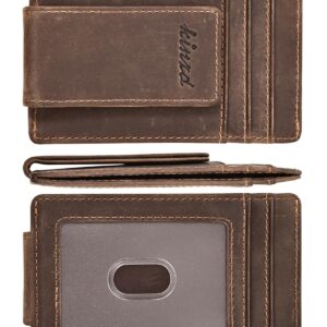 kinzd Money Clip, Front Pocket Wallet, Leather RFID Blocking Strong Magnet thin Wallet (Crazy Horse dark brown)