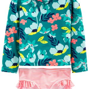 Simple Joys by Carter's Girls' 2-Piece Assorted Rashguard Sets, Green Floral/Pink Stripe, 24 Months