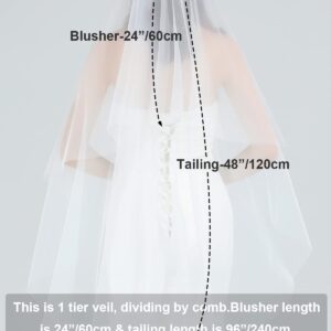 BEAUTELICATE Bridal Wedding Veil 1 Tier For Women Cut Edge Knee Chapel Length With Comb Ivory White