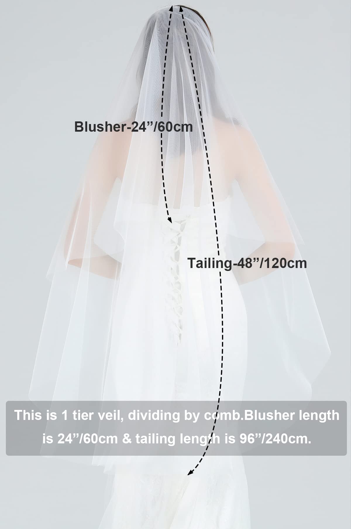 BEAUTELICATE Bridal Wedding Veil 1 Tier For Women Cut Edge Knee Chapel Length With Comb Ivory White