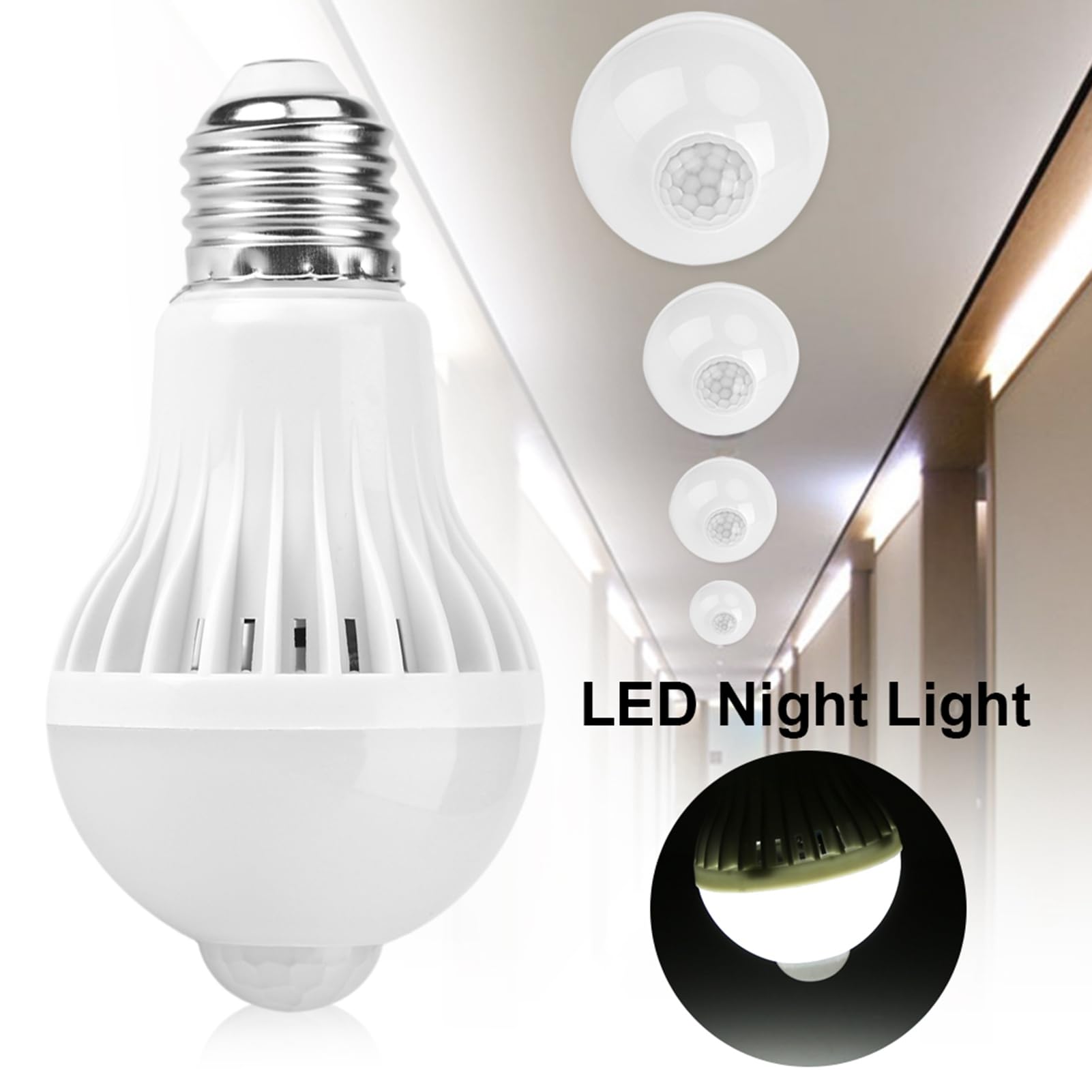 Keenso 7W E27 Motion Sensor Light Bulb, Smart Infrared Sensor PIR LED Bulbs, Auto On/Off Night Light for Outdoor Indoor Stairs Garage Corridor