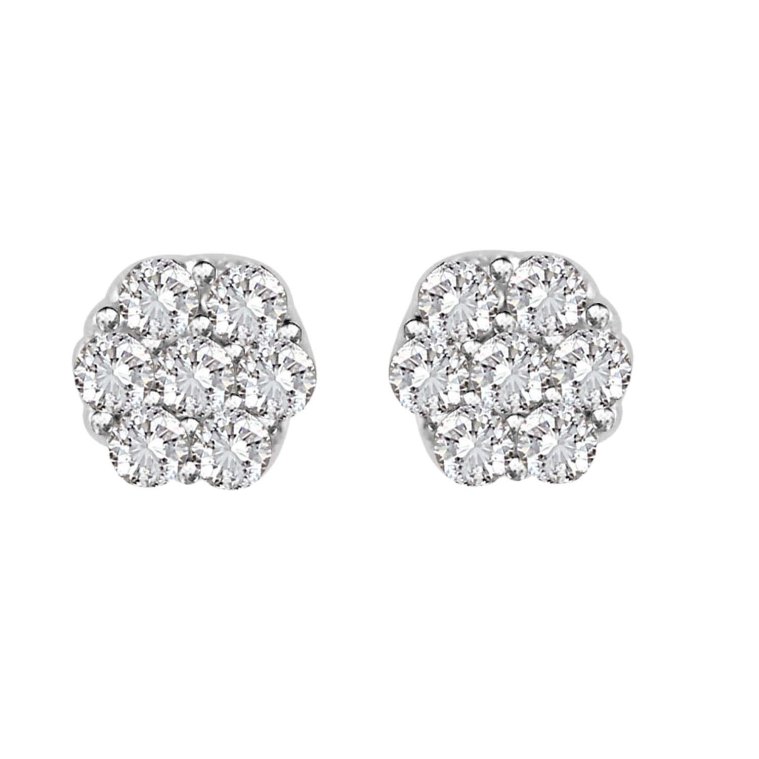 10k Gold Round Natural Diamond Flower Cluster Stud Earrings 4.50 mm (1/6 cttw, H-I Color, I3 Clarity) (white-gold)