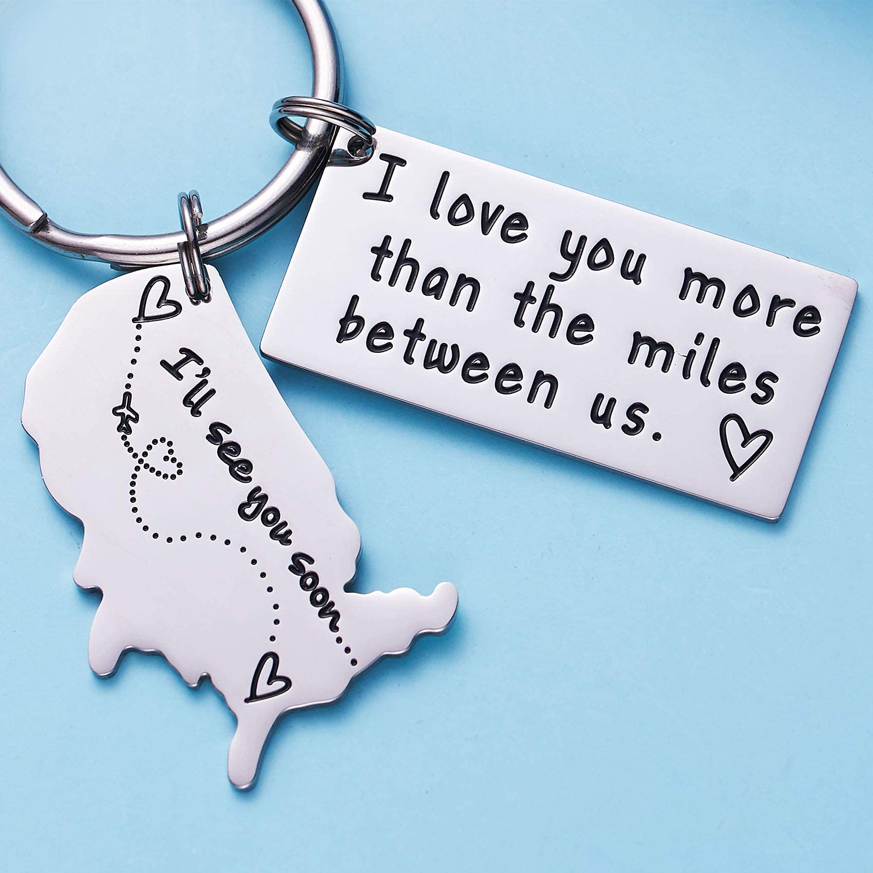 LParkin Miss You Gifts for Women Men Her I Love You More Than The Miles Between Us Long Distance Relationship Boyfriend Girlfriend Just Because Gifts for Women State Keychain