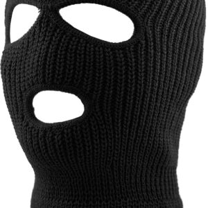 KBH-16 BLK Three Hole Mask Winter Knit Ski Hat Ribbed Beanie Balaclava