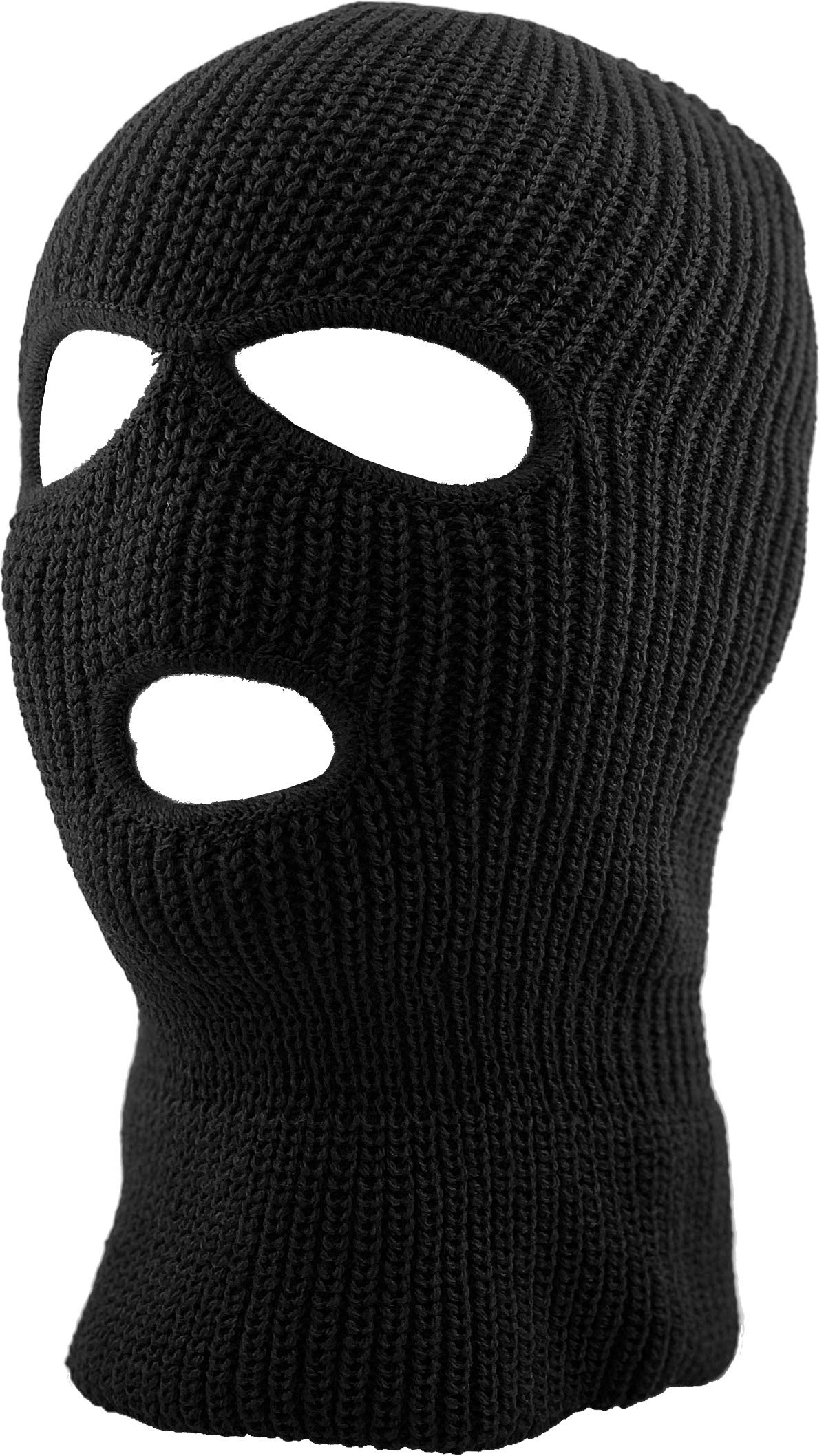 KBH-16 BLK Three Hole Mask Winter Knit Ski Hat Ribbed Beanie Balaclava