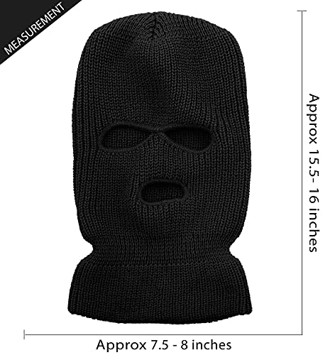 KBH-16 BLK Three Hole Mask Winter Knit Ski Hat Ribbed Beanie Balaclava