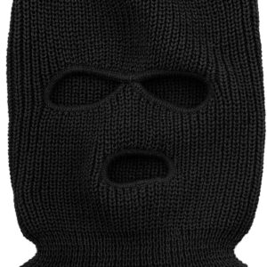 KBH-16 BLK Three Hole Mask Winter Knit Ski Hat Ribbed Beanie Balaclava