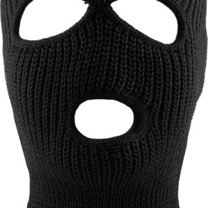 KBH-16 BLK Three Hole Mask Winter Knit Ski Hat Ribbed Beanie Balaclava