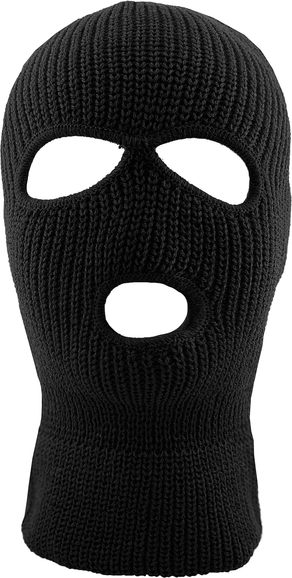 KBH-16 BLK Three Hole Mask Winter Knit Ski Hat Ribbed Beanie Balaclava