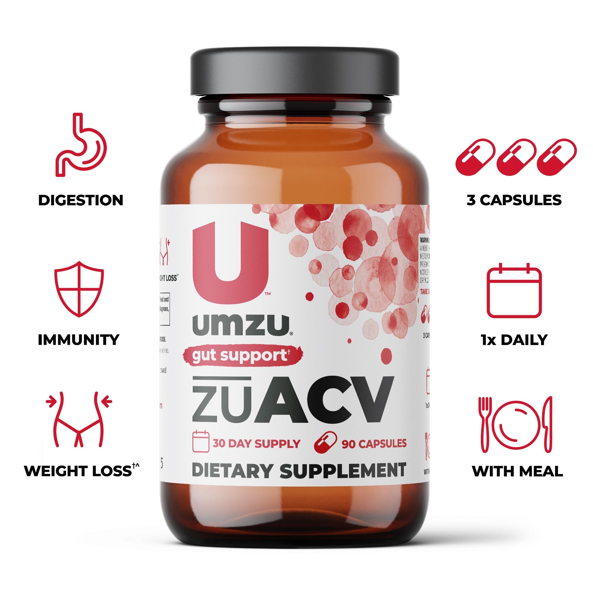 UMZU zuACV Prebiotics Supplement | Apple Cider Vinegar Prebiotic Blend Supports Digestion, Gut Health & Immunity | Relieves Occasional Bloating w/No Vinegar Taste (30 Day Supply | 90 Capsules)