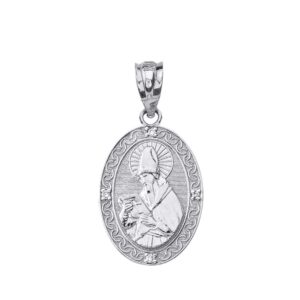 sterling silver saint augustine of hippo religious oval medal cz pendant (1")