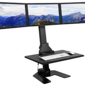 Mount-It! Triple Monitor Electric Standing Desk Converter - 3 Screens Stand Up Desk Riser - Height Adjustable Desktop & 3 Mounts for Screens up to 32", Sit-Stand Convertor for Home, Office, School