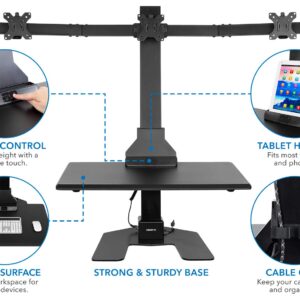 Mount-It! Triple Monitor Electric Standing Desk Converter - 3 Screens Stand Up Desk Riser - Height Adjustable Desktop & 3 Mounts for Screens up to 32", Sit-Stand Convertor for Home, Office, School