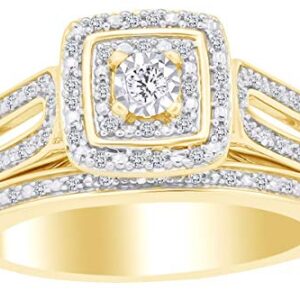 AFFY Round Cut White Natural Diamond Engagement Wedding Bridal Ring Set In 10k Solid Yellow Gold (0.25 cttw) Ring Size-6.5