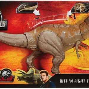 Jurassic World Bite 'n Fight Tyrannosaurus Rex in Larger Size with Realistic Sculpting, Articulation and Dual-Button Activation for Tail Strike and Head Strikes, Ages 4 and Older