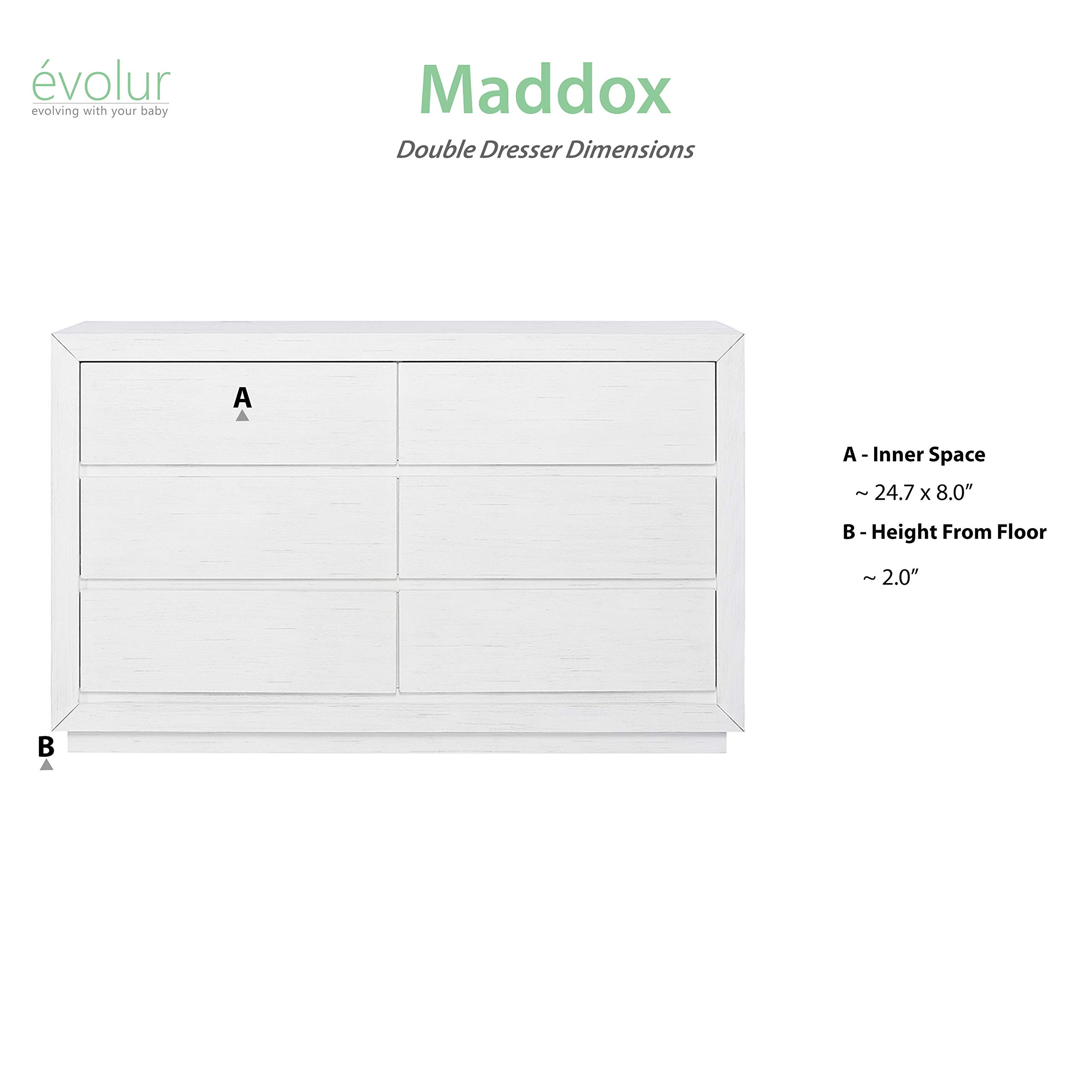 Evolur Maddox Double Dresser, Weathered White