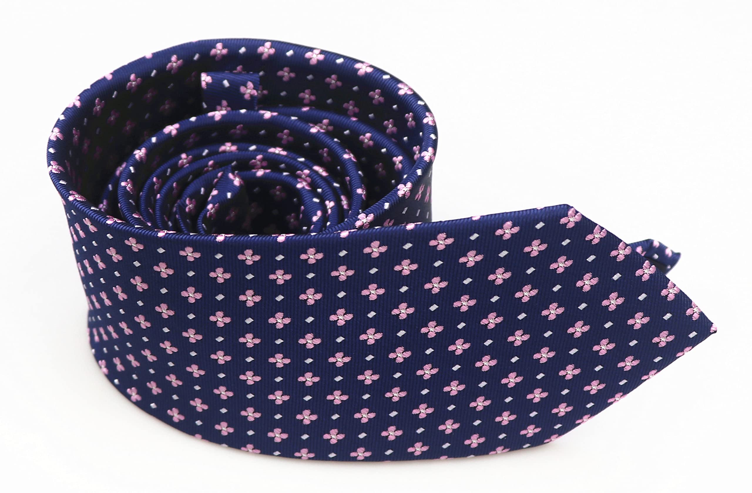 Elfeves Men's Navy Blue Pink Floral Wholesale Groomsman Silk Ties Wedding Casual Necktie