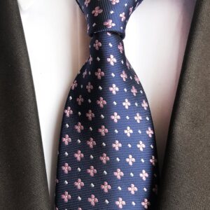 Elfeves Men's Navy Blue Pink Floral Wholesale Groomsman Silk Ties Wedding Casual Necktie