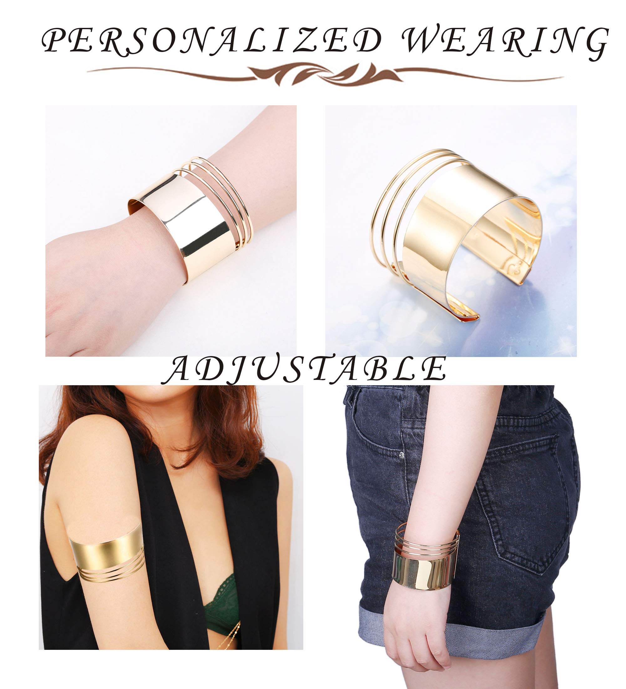 HANPABUM Women Gold Tone Choker Necklace and Cuff Bangle Bracelet Jewelry Set Exaggerated Punk Style (A:Gold Tone)