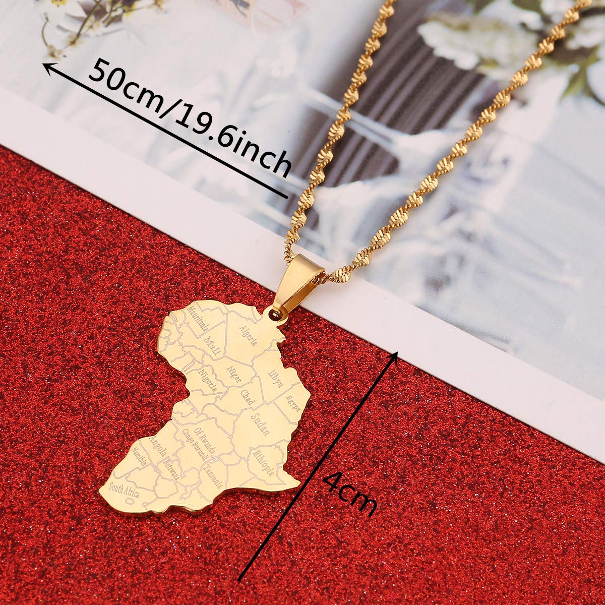 Stainless Steel Map of Africa Country Pendant Necklace Men Women Hip Hop African Jewelry (Gold Color)