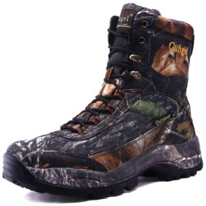 cungel men's hunting boot 8-inch camouflage timber waterproof hunter shoes forest boots jungle anti-slip lightweight breathable durable fishing hiking working field hunting(black camo,7.5)