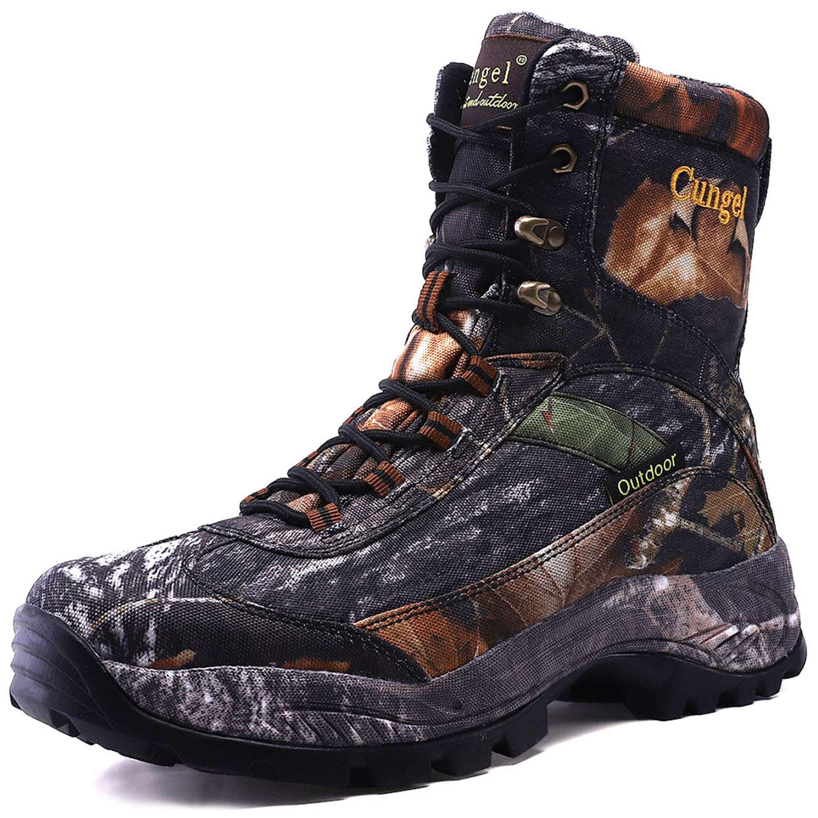 cungel Men's Hunting Boot 8-INCH Camouflage Timber Waterproof Hunter Shoes Forest Boots Jungle Anti-Slip Lightweight Breathable Durable Fishing Hiking Working Field Hunting(black camo,7.5)