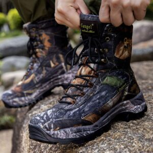 cungel Men's Hunting Boot 8-INCH Camouflage Timber Waterproof Hunter Shoes Forest Boots Jungle Anti-Slip Lightweight Breathable Durable Fishing Hiking Working Field Hunting(black camo,7.5)