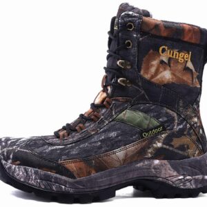 cungel Men's Hunting Boot 8-INCH Camouflage Timber Waterproof Hunter Shoes Forest Boots Jungle Anti-Slip Lightweight Breathable Durable Fishing Hiking Working Field Hunting(black camo,7.5)