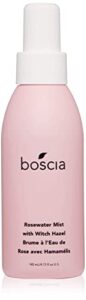 boscia rosewater mist with witch hazel, vegan, cruelty-free, natural and clean skincare, alcohol-free face toner with rosewater, witch hazel and aloe vera, 4.73 fl oz (pack of 1)