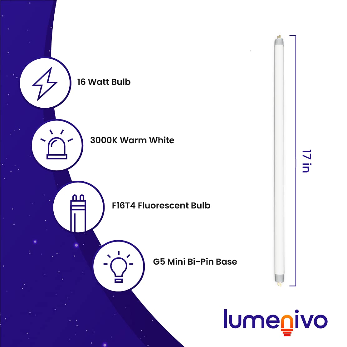 lumenivo 16W F16T4 17 Inch Fluorescent Light Bulb Replacement for Furnlite FC 952 T4 Easy to Install with A G5 Mini Bi-pin Base - 8,000 Hours - 3000K Warm White - 860 Lumens