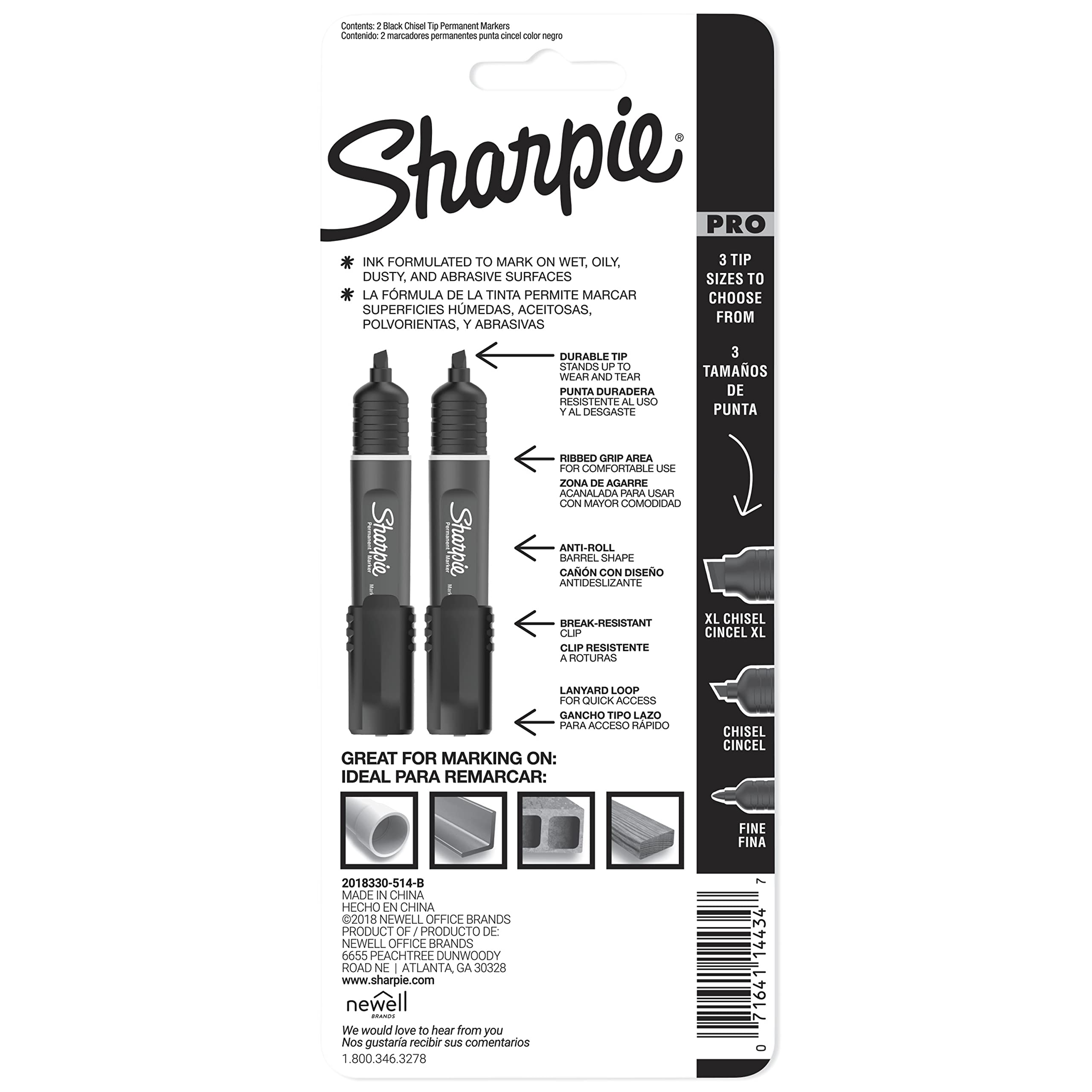 SHARPIE PRO Permanent Marker, Medium, Chisel Tip, Black, 2-Count (2018330)