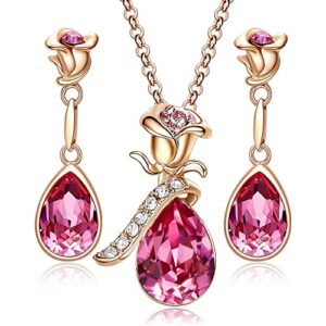 CDE Jewelry Sets for Women Rose Gold Jewelry Embellished with Crystal from Austria Mothers Day Valentine's Day Jewelry Gifts Necklace and Earrings Set for Mom Birthday Gift for Girlfriend Wife