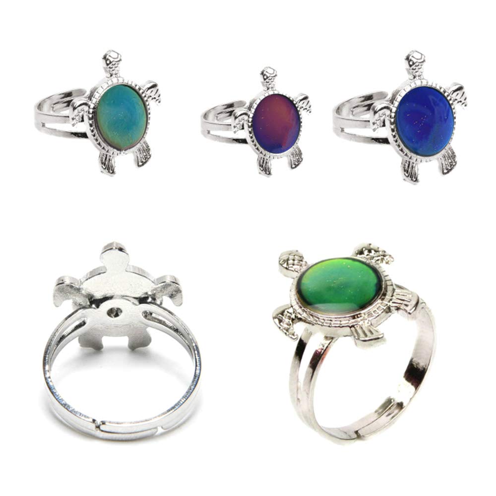 Jiali Q FANTASY 6pcs Mood Ring Change Color Ring Adjustable Size Temperature Finger Ring (turtle)