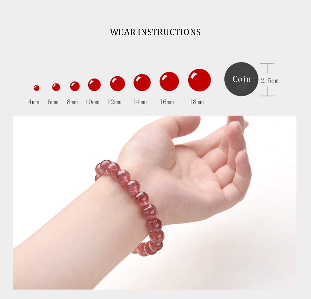 Jan&Dee Natural Women Strawberry Quartz Stretch Crystal Bracelet Beads 8mm