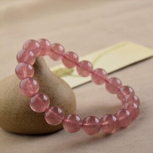 Jan&Dee Natural Women Strawberry Quartz Stretch Crystal Bracelet Beads 8mm