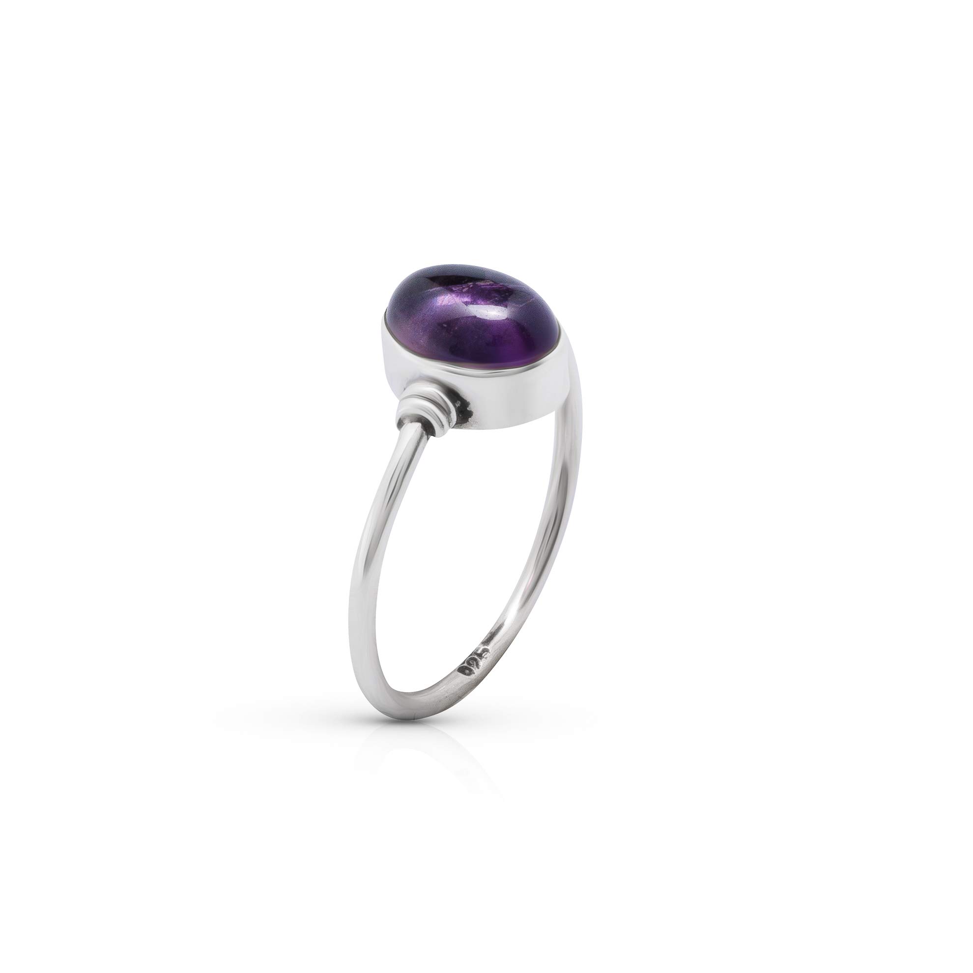 Koral Jewelry Amethyst Vintage Gipsy Delicate Ring 925 Sterling Silver Oval Stone Boho Chic (9)