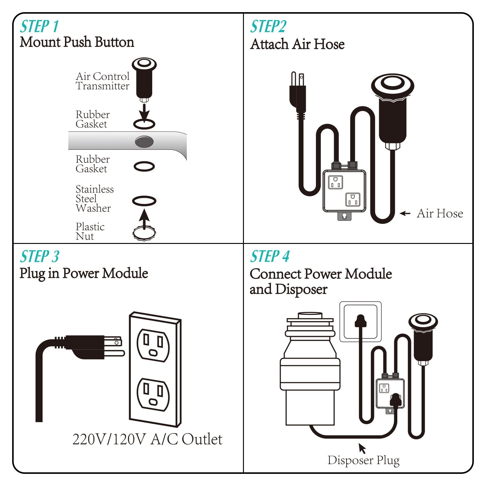 BESTILL Sink Top Garbage Disposal Air Switch Kit with Dual Outlet - UL Listed, Brushed Gold Long Push Button with Brass Cover