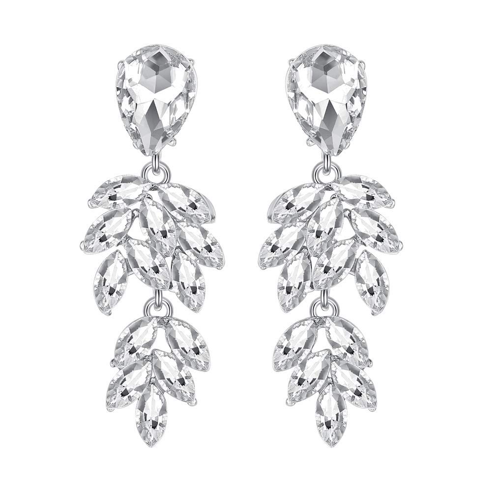 mecresh Silver Transparent Cute Crystal Leaf Filigree Cluster Chandelier Drop Dangle Earrings Jewelry for Women's Day 2022 Fashion Jewelry