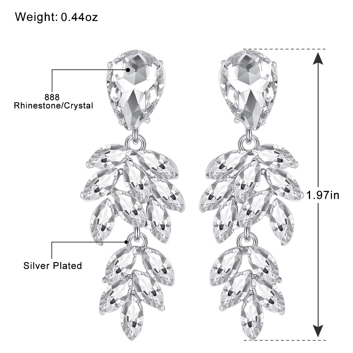 mecresh Silver Transparent Cute Crystal Leaf Filigree Cluster Chandelier Drop Dangle Earrings Jewelry for Women's Day 2022 Fashion Jewelry