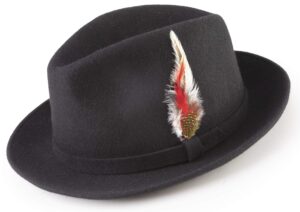 montique trendy long lasting 2 ¼ brim wool felt dress hat for men h-62 (x-large, black)