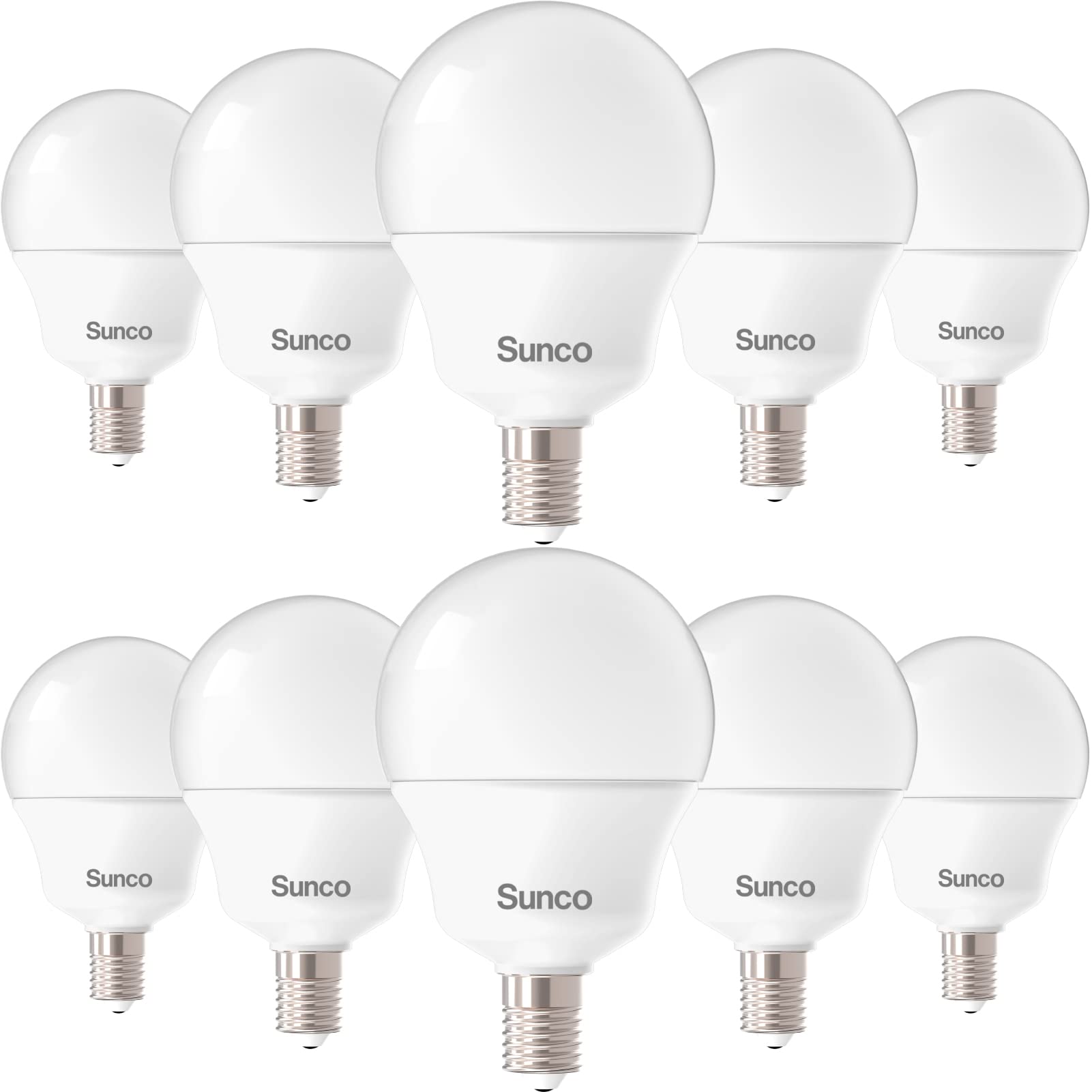 Sunco Lighting - 10 Pack E12 LED Bulbs Candelabra CRI92 5000K Daylight, 5W Equivalent 40W, 450 Lumens, Small Edison Screw Base E12, Non-Dimmable, Frosted Decorative G14 Globe Vanity Light Bulbs UL