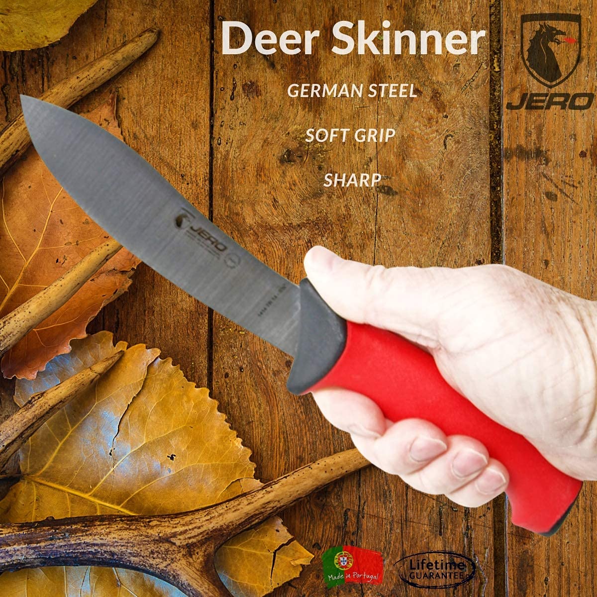 Jero Pro Series TR Deer Skinner - Perfect Hunting and Camp Knife - Soft Grip Handle With German High-Carbon Stainless Steel Blade - 5.5" Blade With Slight Upsweep - Made In Portugal