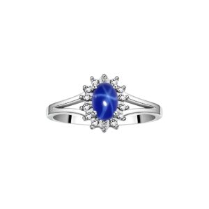 Diamond & Blue Star Sapphire Ring set in Sterling Silver