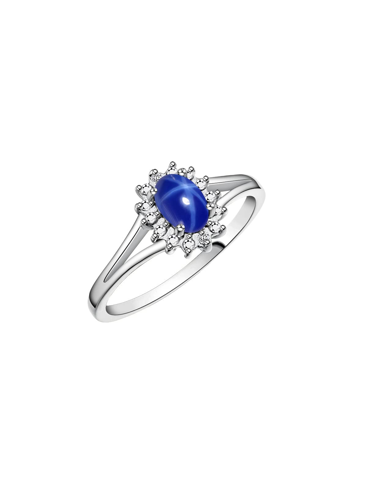 Diamond & Blue Star Sapphire Ring set in Sterling Silver