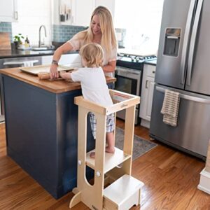 little partners learning tower toddler tower foldable step, explore 'n store folding toddler tower montessori kitchen tower for cooking, 22.28" l x 19.56" w x 33.50" h, ages 2 to 6 (natural)