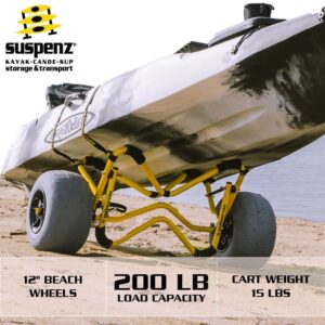 Suspenz Kayak Canoe Trailer Cart, Heavy Duty Deep-V Beach Trolley with Balloon Wheels for Sand Transport (22-7705), Yellow